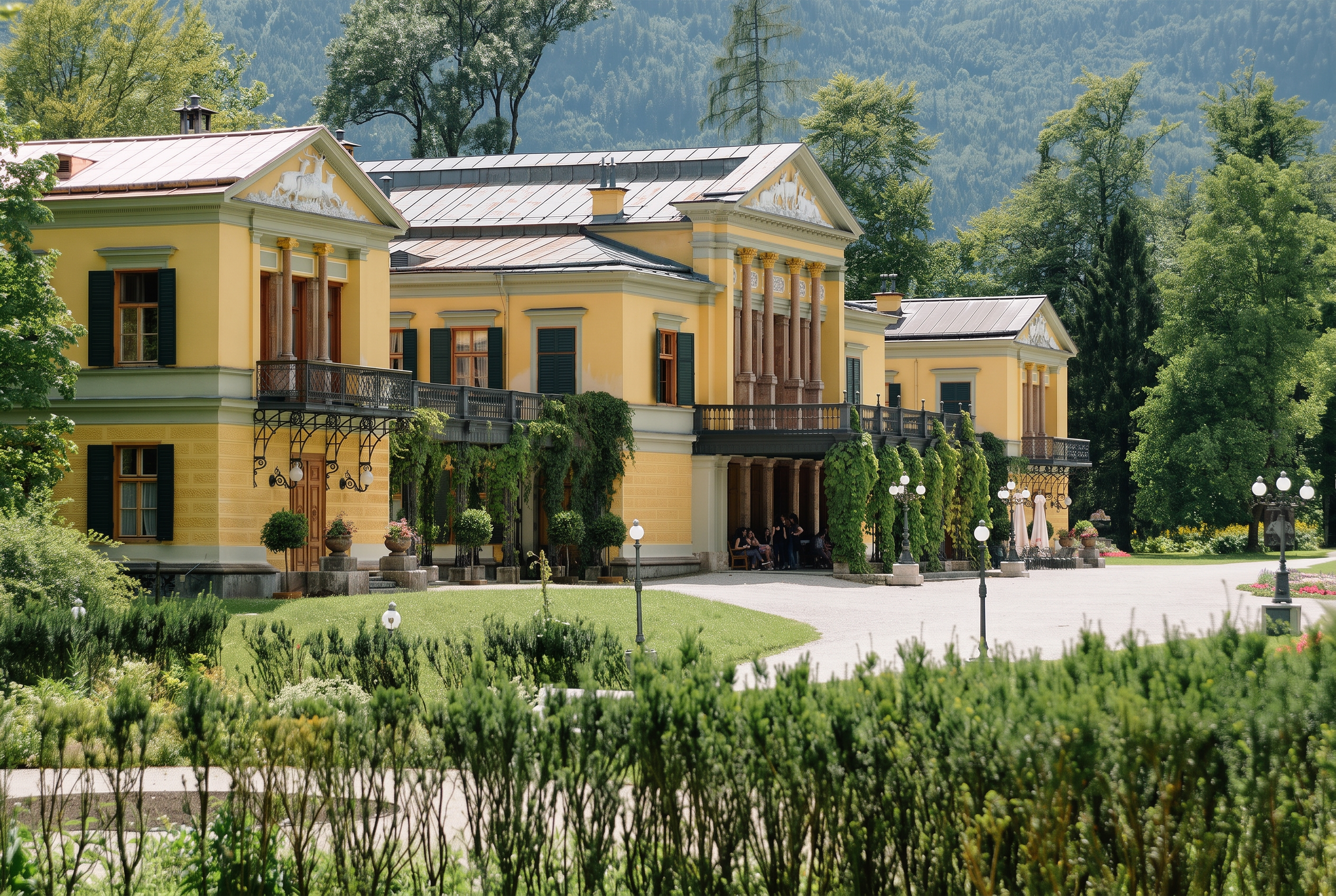 Kaiservilla in Bad Ischl – ehemalige Sommerresidenz von Kaiser Franz Joseph I. mit gelber Fassade und Park